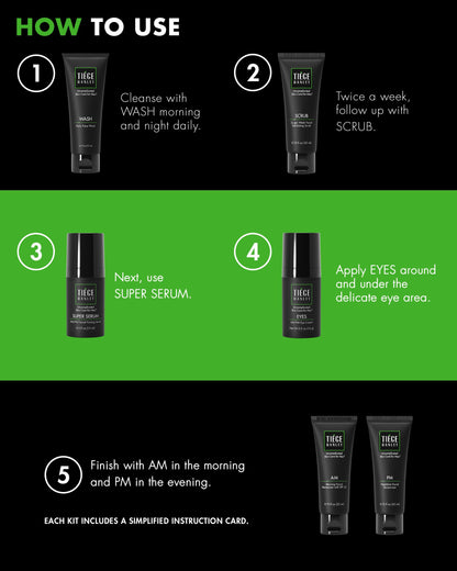 Tiege Hanley Men’s Skin Care Set, Anti-Aging Routine (System Level 3) – Face Wash, Scrub, Moisturizer, Eye Cream & Serum for Wrinkle Defense, Firm Skin & Long-Term Anti-Aging Protection