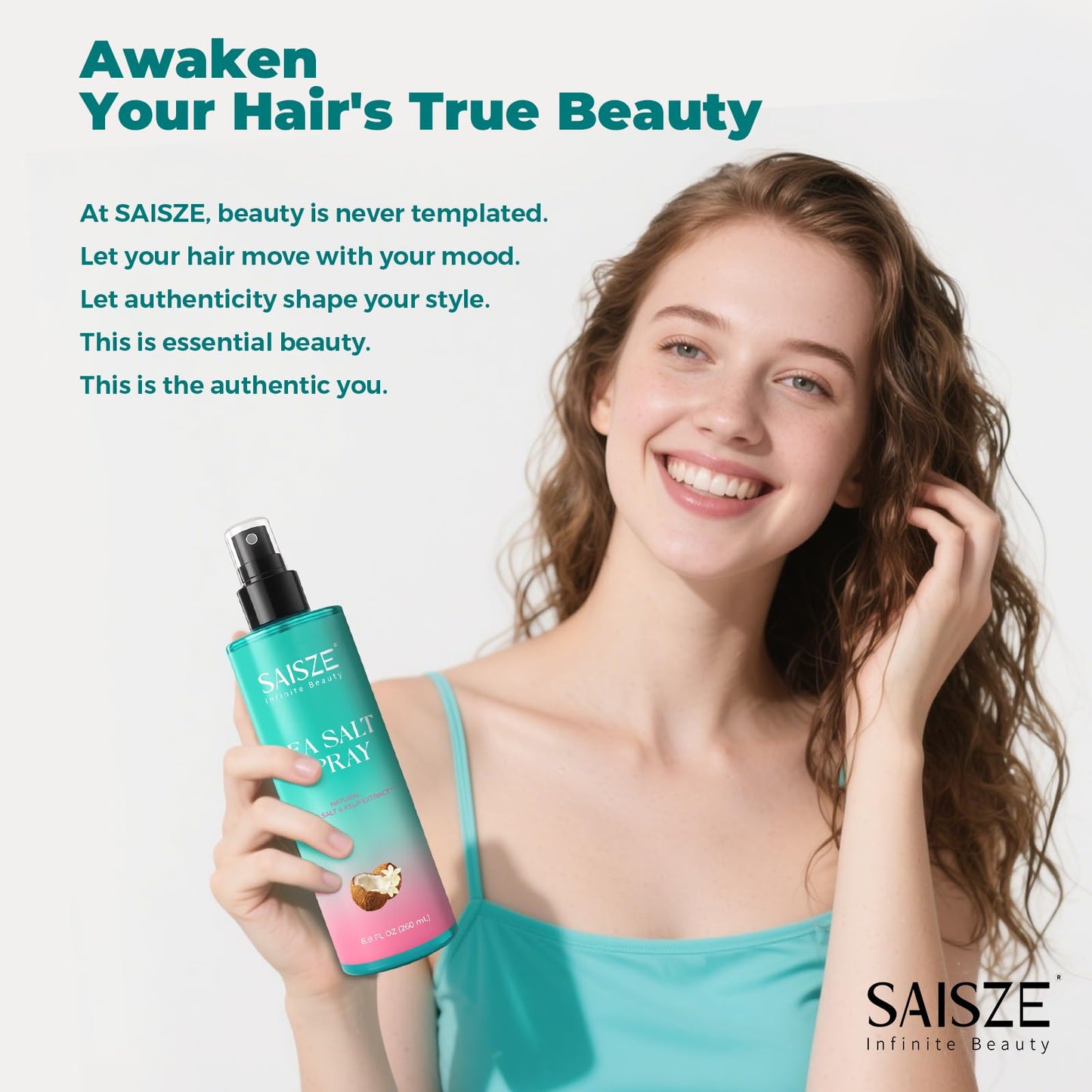 SAISZE Sea Salt Spray for Women and Men, Travel Essentials, Beach Vacation Essentials, Coconut Volumizing Salt Water Spray, Effortlessly Achieve Beach, Wavy and Curly Hair, 8.8 oz