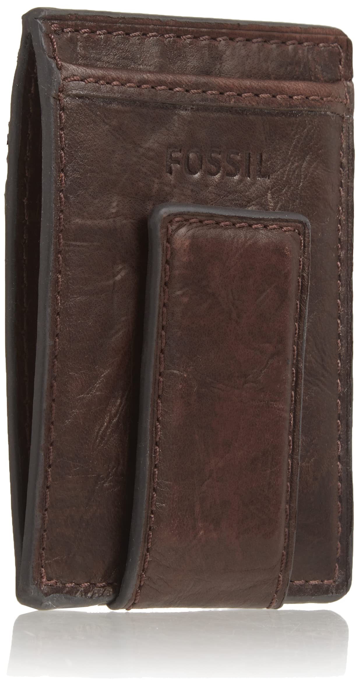 Fossil Men's Ingram Leather Magnetic Card Case with Money Clip Wallet, Brown, (Model: ML3235200)