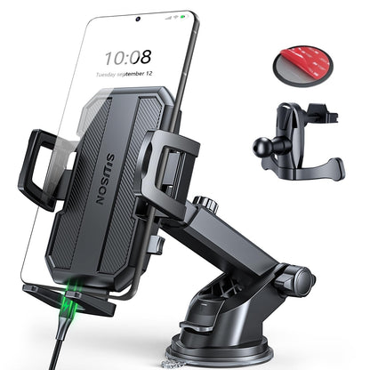 SUUSON 3 in 1 Car Phone Holder, Dashboard & Windshield & Vent Universal Car Mount Phone Holder for Your Car, Cell Phone Holder Truck for iPhone 17 16 15 Pro Max 25 Samsung, Matte Black