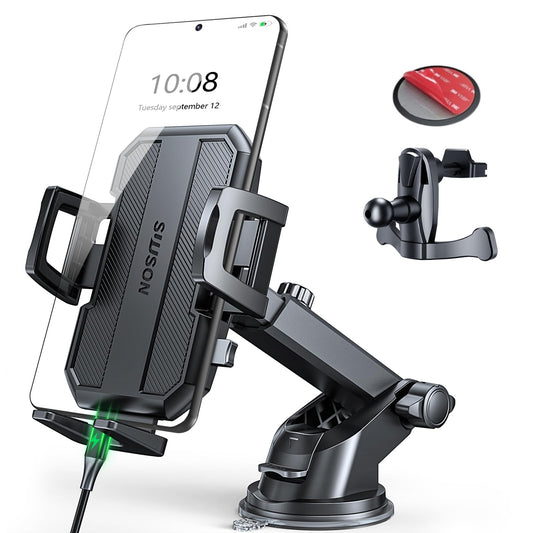 SUUSON 3 in 1 Car Phone Holder, Dashboard & Windshield & Vent Universal Car Mount Phone Holder for Your Car, Cell Phone Holder Truck for iPhone 17 16 15 Pro Max 25 Samsung, Matte Black