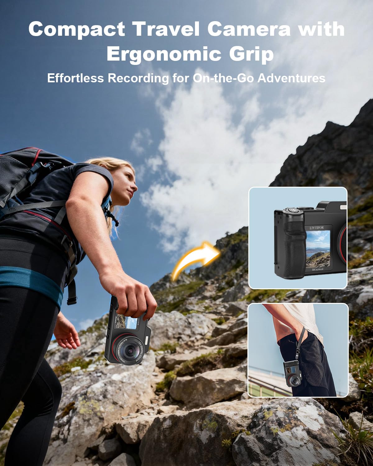 5K Digital Camera for Photography, 80MP 3.5"+2" Dual Screen for Self-Framing 18X Zoom Autofocus Vlogging Camera for YouTube/Content Creators/Travel, Includes 64GB Card + 2 Batteries & Flash, LIYTIFOR