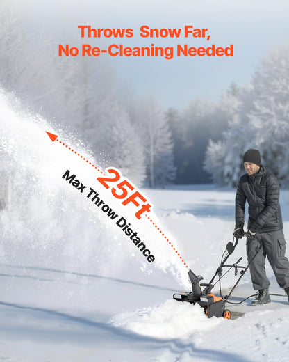 VEVOR Electric Snow Blower, 20 inch 15A Corded Snow Thrower with Dual LED Headlights & 180° Rotating Chute, 25FT Throwing Distance, 12" Depth Clearing, Walk-Behind Snowblower for Driveway Sidewalk