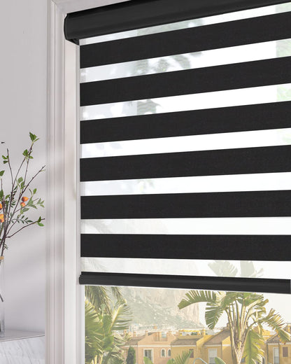 Persilux Blackout Zebra Roller Window Shades Dual Layer (30" W X 72" H, Black) Roller Sheer Shades Light Filtering UV and Privacy Protection for Day and Night Window Shades for Home and Office