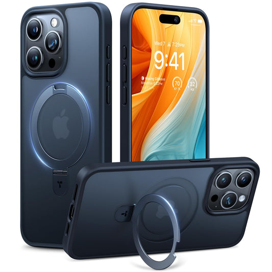 TORRAS Magnetic Ostand for iPhone 15 Pro Max Case 6.7 inch, [Military Grade Drop Tested][Compatible with MagSafe][Built in Kickstand] Translucent Slim Back Soft Edge, Frost Black