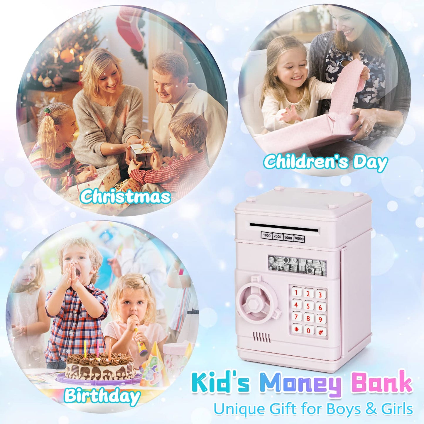 Refasy Banks for Kids,Electronic Piggy Bank ATM Bank for Kids Cash Coin Can Girls Piggy Bank Money Bank for Children Kids Safe Money Saving Box Gifts Coin Bank for Boys Girls