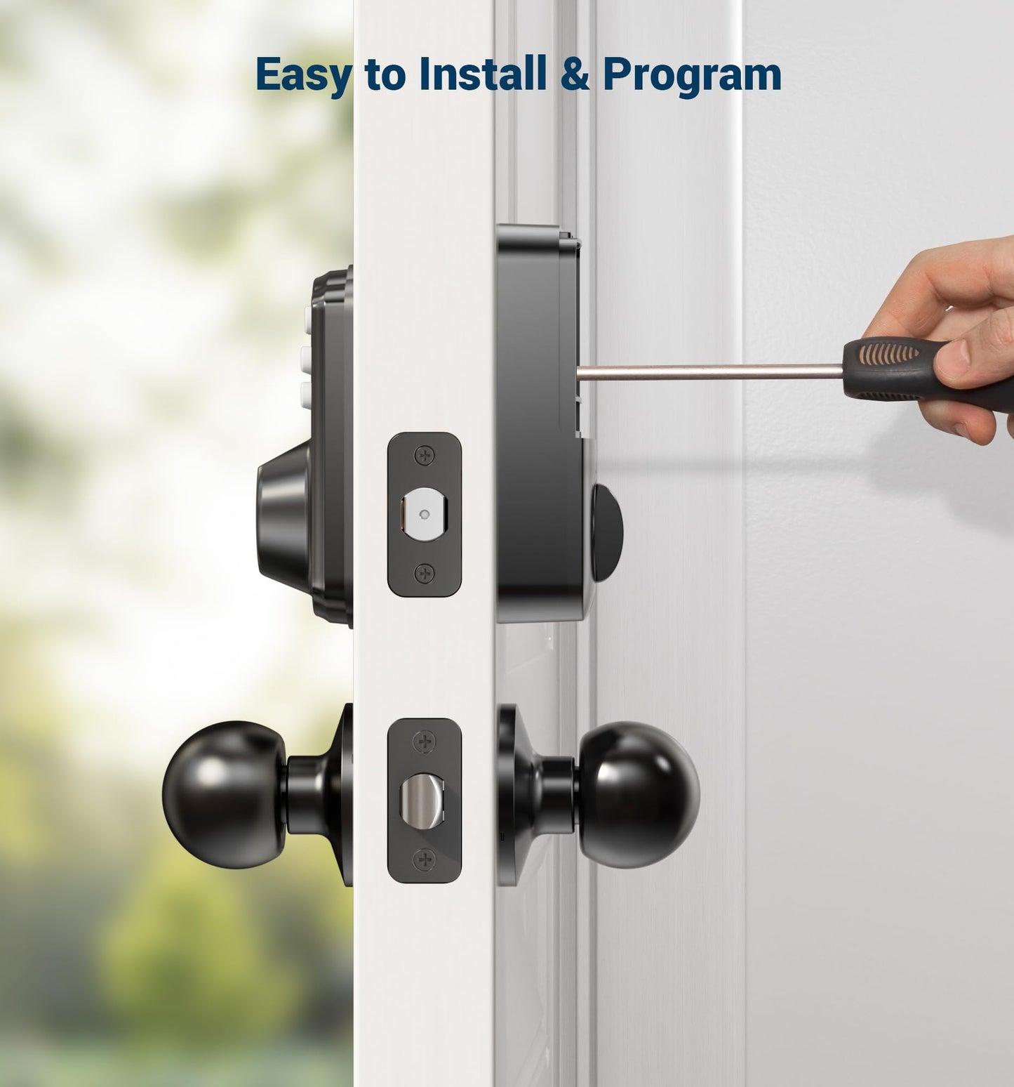 Veise Fingerprint Door Lock with 2 Door Knobs - Keyless Entry Door Lock with Handle, Electronic Keypad Deadbolt, Smart Front Door Lock Set, Auto Lock, Waterproof, Easy Installation, Matte Black