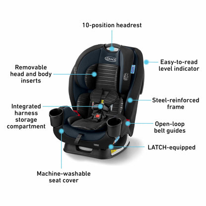 Graco TriRide 3-in-1 Reclining Car Seat, Clybourne - Rear & Forward Facing Car Seat, Highback Booster, Adjustable Headrest
