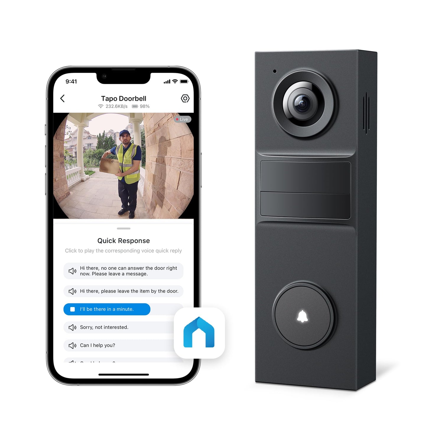 Tapo Smart Video Wireless Doorbell Camera - 2K, 160° Ultra-Wide View, Up to 180 Days Battery, HomeKit, Alexa, Google Assistant Compatible, Free AI Person Detection, IP54, SD/Cloud Storage, D205