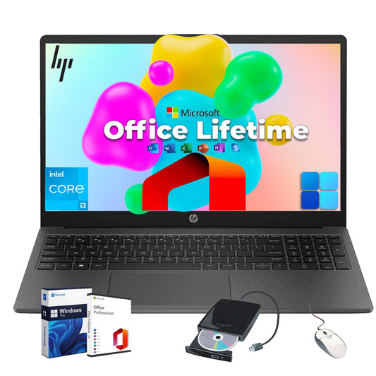 HP Flagship Business Laptop Computer - w/AI-Powered Office Lifetime & External Optical Drive - FHD - RJ45 - Intel i3 1315U (up to 4.5Ghz) - Wi-Fi 6 -Win 11 Pro w/Laptop Bundle(32GB RAM, 1TB SSD)
