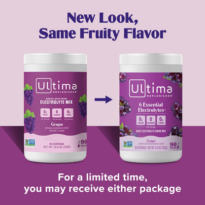 Ultima Replenisher Daily Electrolyte Powder Drink Mix – Sugar Free – Grape, 90 Servings – Hydration Powder with 6 Key Electrolytes and Trace Minerals – Keto Friendly, Vegan, Non-GMO