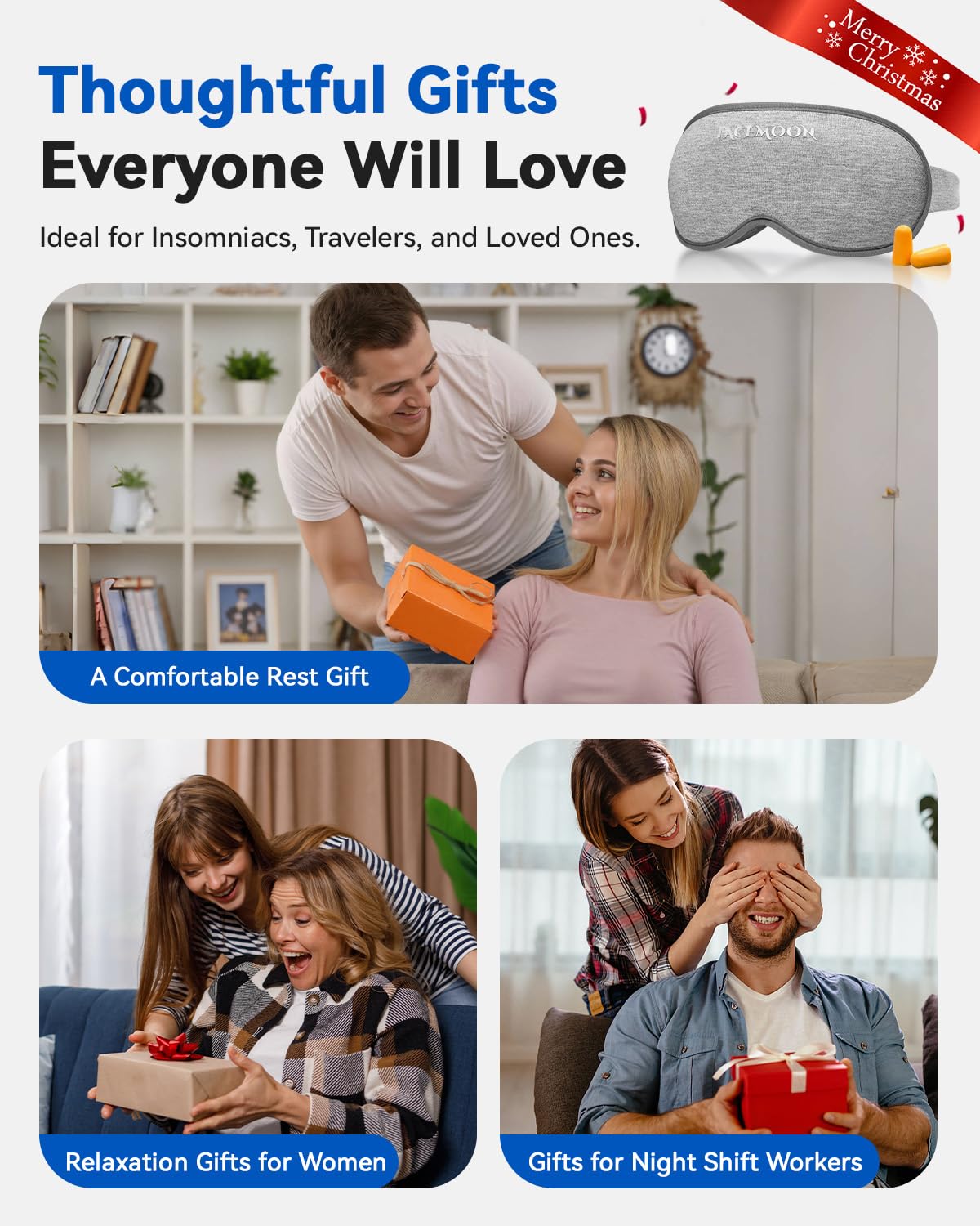 Weighted Eye Mask for Sleeping - Blackout Sleep Mask for Women Men, FACEMOON Lash Extension Eye Covers, Memory Foam, 3D Contoured, Airplane Travel Essentials, Blindfold for Meditation(Gray)