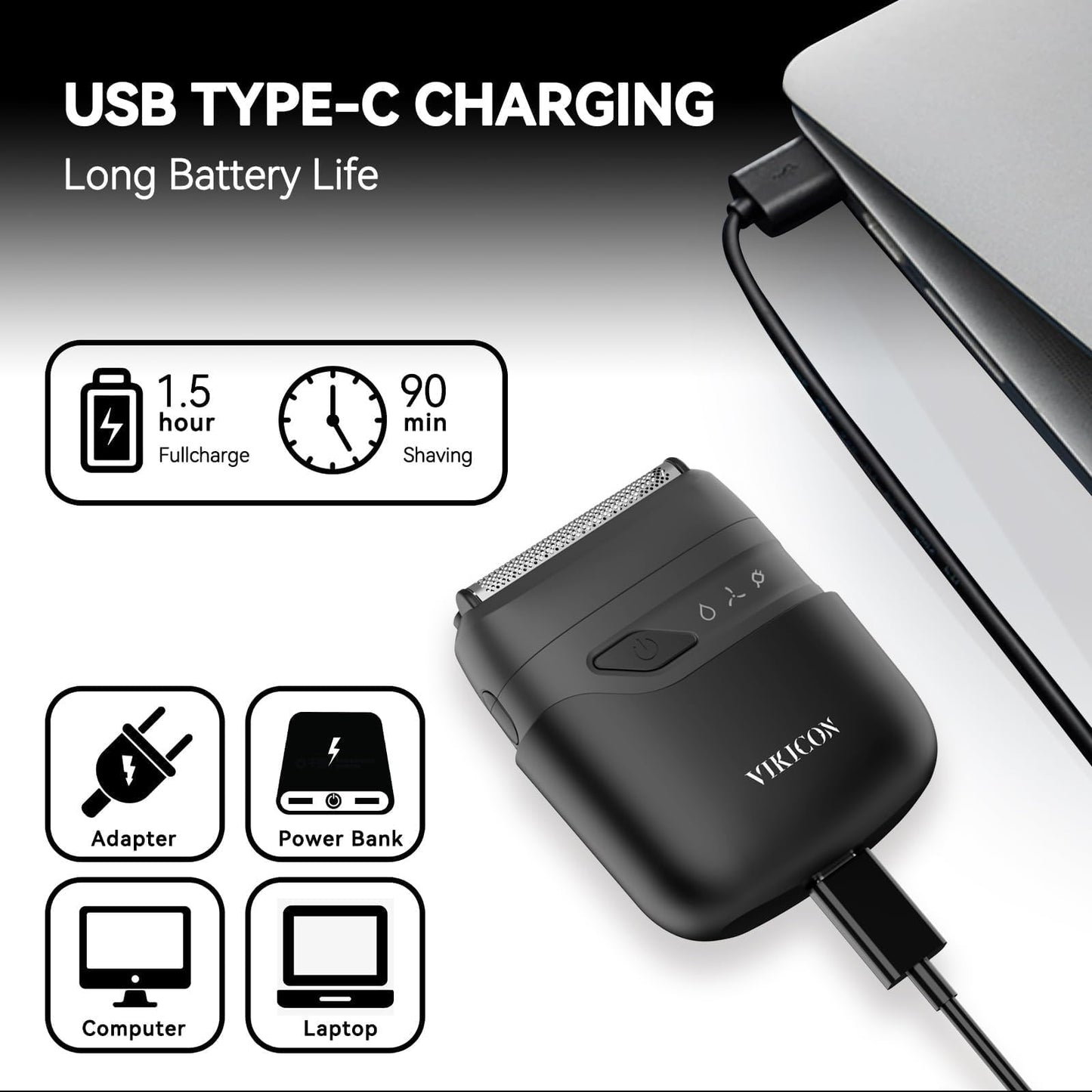 VIKICON® Electric Foil Shavers for Men, Compact Travel Face Shaver, Mini Razor for Shaving Face, Portable On-The-Go Shaver w/Dual Floating Blades, Close Shave Stubble Trimmer USB-C, Gifts for Dad Him