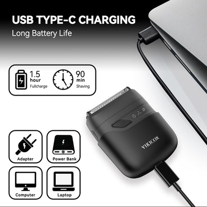 VIKICON® Electric Foil Shavers for Men, Compact Travel Face Shaver, Mini Razor for Shaving Face, Portable On-The-Go Shaver w/Dual Floating Blades, Close Shave Stubble Trimmer USB-C, Gifts for Dad Him