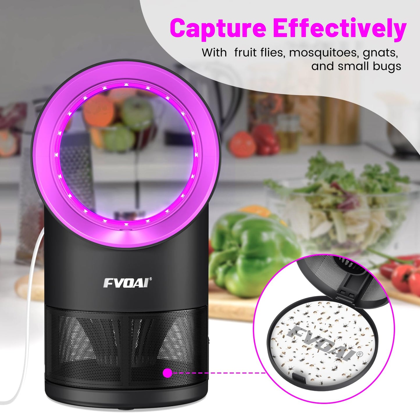 FVOAI Fruit Fly Trap for Indoors, Fly Traps Indoor for Home Bug Zapper Indoor Insect Trap with Time Setting,Suction, Bug Light & 1 Pcs Sticky Glue Boards (Pink)