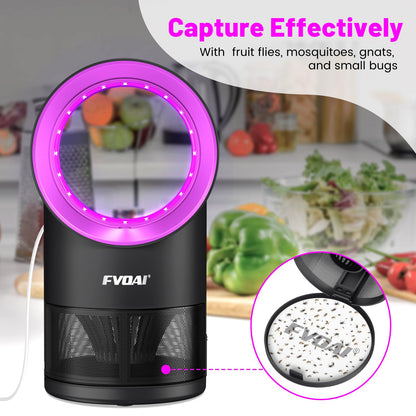 FVOAI Fruit Fly Trap for Indoors, Fly Traps Indoor for Home Bug Zapper Indoor Insect Trap with Time Setting,Suction, Bug Light & 1 Pcs Sticky Glue Boards (Pink)