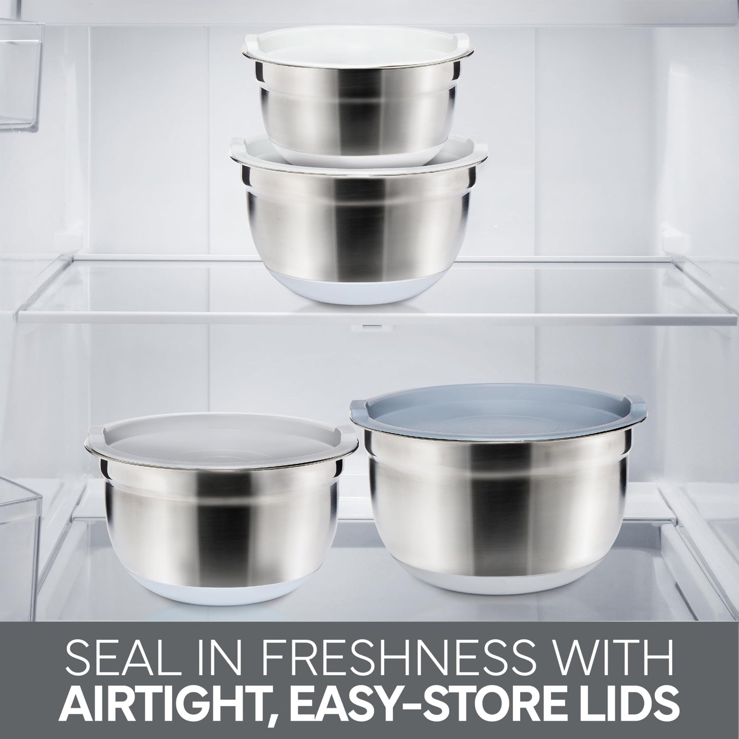 COOK WITH COLOR Stainless Steel Mixing Bowls Set with Lids - Nesting Bowls with Non-Slip Bottom, Grey, 12 Pieces