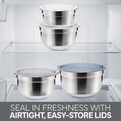 COOK WITH COLOR Stainless Steel Mixing Bowls Set with Lids - Nesting Bowls with Non-Slip Bottom, Grey, 12 Pieces
