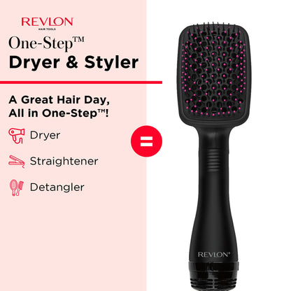 REVLON One-Step Hair Dryer and Styler, All-in-One Detangling and Straightener Brush for Salon-Quality Smooth, Straight Hair, More Shine and Less Frizz, Black