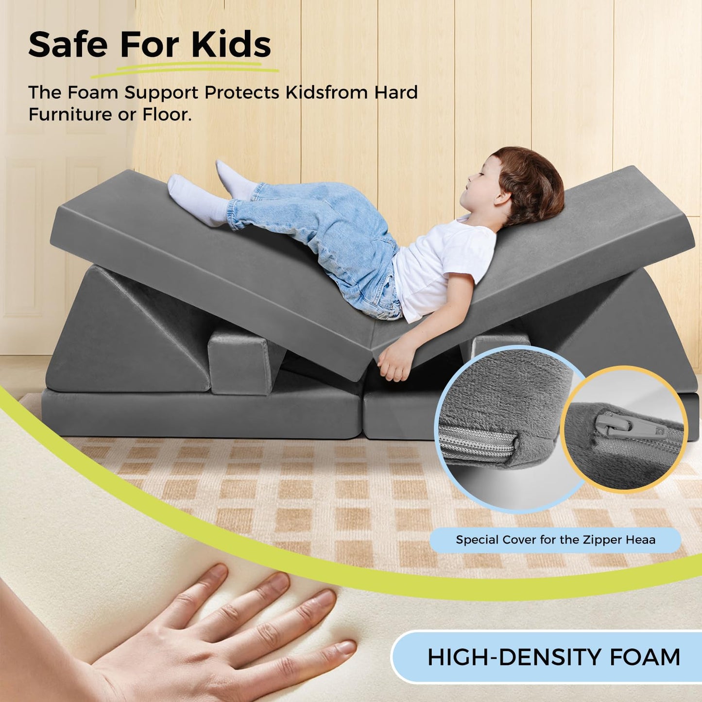 Modular Kids Play Couch, 18pcs Toddler Floor Sofa, Sectional Couch for Children, Fortplay Bedroom and Playroom Furniture for Playing, Creativing, Convertible Foam and Floor Cushion for Boys and Girls