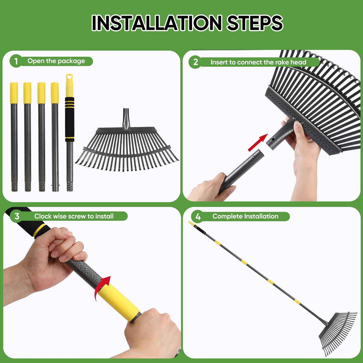 Coopvivi Garden Leaf Rakes, 6FT Rake for Lawns Heavy Duty 25 Metal Tines 18.5 inch Wide, Adjustable Steel Handle, Rakes for Leaves, Gathering Shrub, Grass, Flower Beds