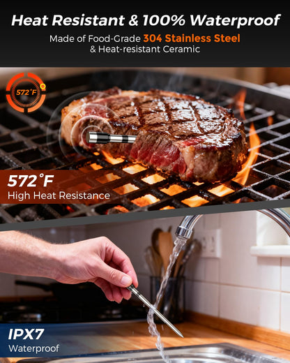 Alfolive 2025 AI Wireless Meat Thermometer, Smart Bluetooth Meat Thermometer Digital, ±0.5°F High Accuracy, Grill Temperature Probe for BBQ, Grilling, Smoker, Oven, Cooking, Air Fryer, 2 Probes