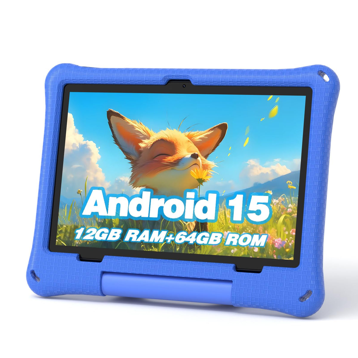 Kids Tablet, 10.1 Inch Android 15 Tablet for Kids, 12GB+64GB, Octa-Core, 6000mAh Battery, WiFi 6, Pre-Installed Kids Apps, Parental Control, with EVA Protective Case – Ideal Gift for Toddler (Blue)