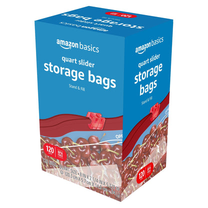 Amazon Basics Slider Quart Food Storage Bags, BPA Free, 120 Count (Previously Solimo)