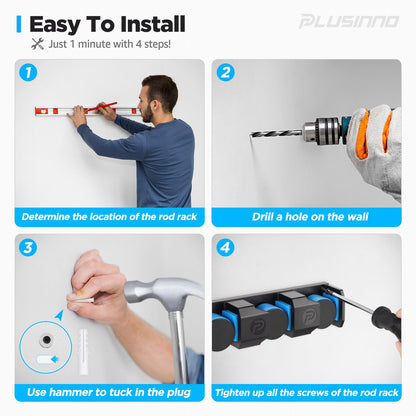 PLUSINNO Fishing Rod Holders - V6 Vertical Support for Extra Large & Heavy Fishing Rod Combos, Garage & Wall Mounted Rack Storage