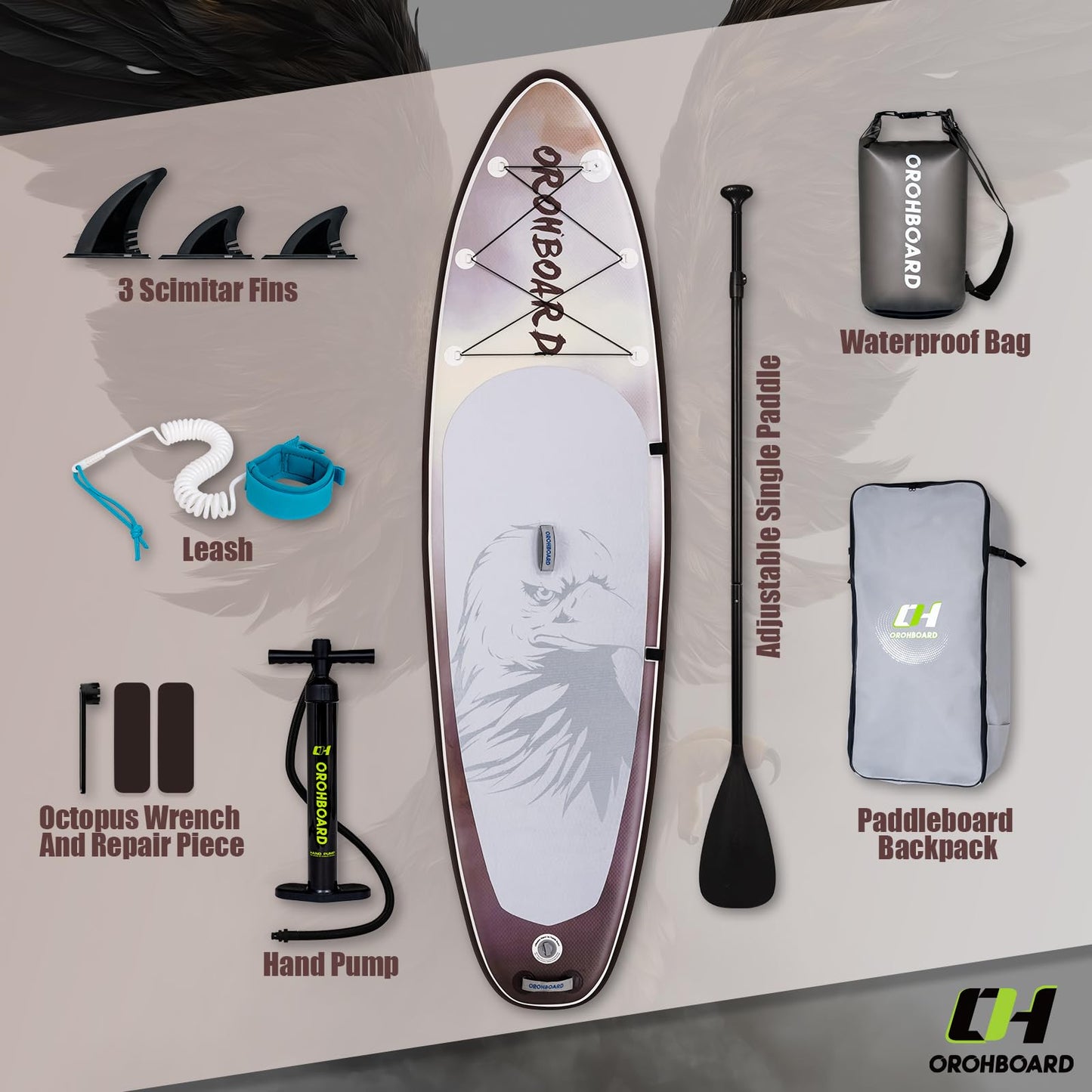 OROHBOARD 10’6 Inflatable Stand Up Paddle Board with Premium Paddleboards Accessories, Wide Stable Designed SUP Paddleboard for Adults & Youth. (Eagle)