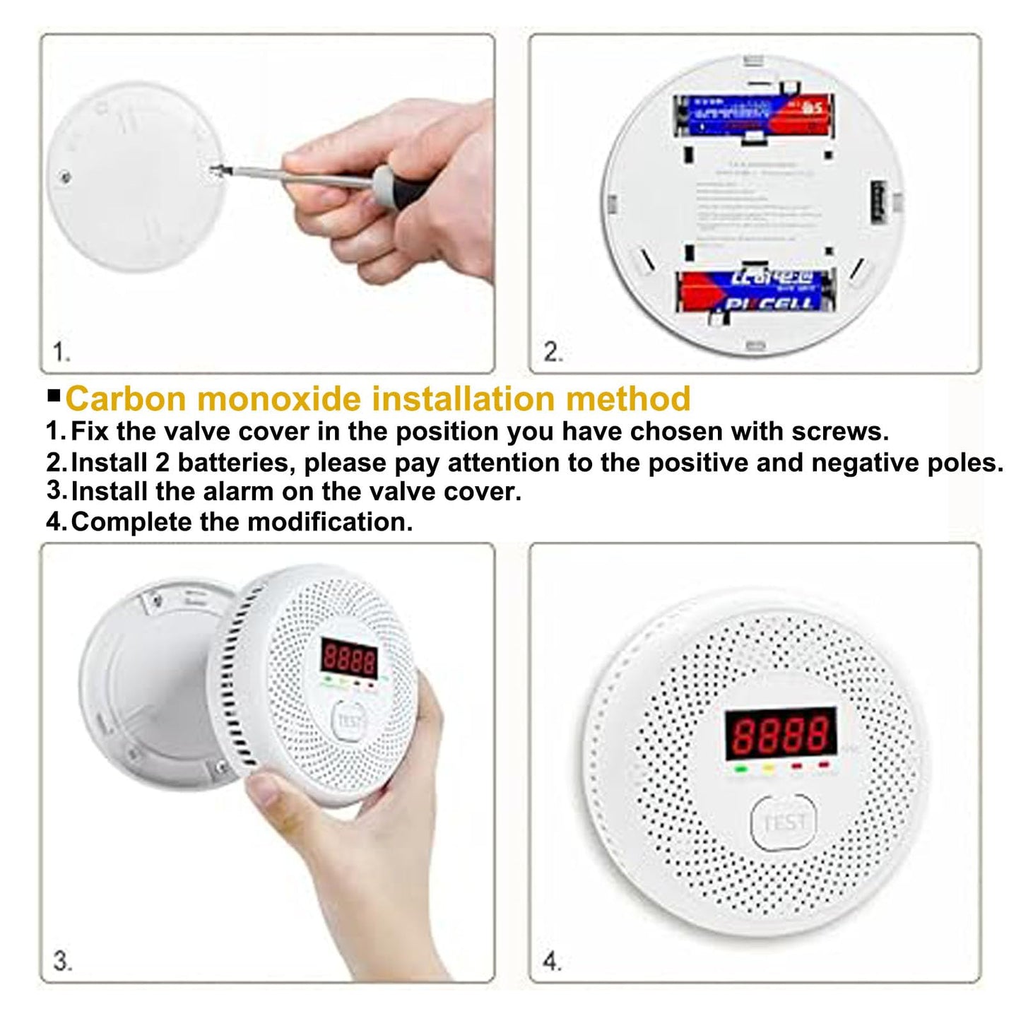 Vzmcov Carbon Monoxide and Smoke Detector LCD Display, Battery Powered, Dual sensors, 85dB Voice Alarm and Real-time Tracking, Suitable for Home/Kitchen/Bedroom/RV (Small Screen, 2Pack-CO&Smoke)