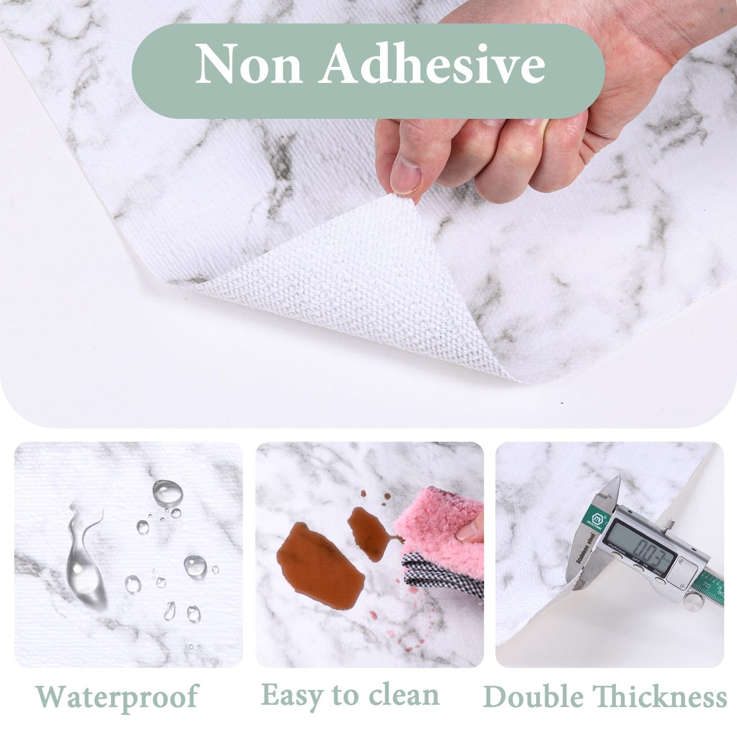 Drawer and Shelf Liner for Kitchen Cabinet: 12 in X 20 Ft Non Slip Waterproof Shelf Paper Non Adhesive Refrigerator Liners White Marble Easy Liners for Bathroom with Knife Tape Measure