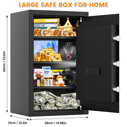 4.5 Cuft Larger Safe Box Fireproof Waterproof, Fireproof Safe with Fireproof Document Bag, Alarm Systerm and Comb Lock, Anti-Theft Safes for Home Ammo Money Document