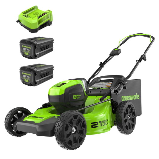Greenworks 80V 21" Brushless Cordless (Push) Lawn Mower (75+ Compatible Tools), (2) 2.0Ah Batteries and 30 Minute Rapid Charger Included