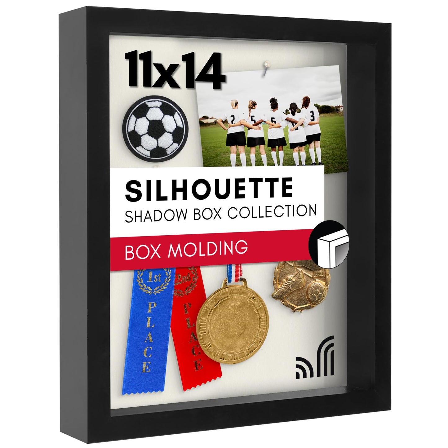 Americanflat 11x14 Shadow Box Frame with Shatter-Resistant Glass - Silhouette Collection - Large Shadow Box Display Case for Tabletop and Wall Display - Black with Soft Felt Back
