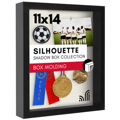 Americanflat 11x14 Shadow Box Frame with Shatter-Resistant Glass - Silhouette Collection - Large Shadow Box Display Case for Tabletop and Wall Display - Black with Soft Felt Back