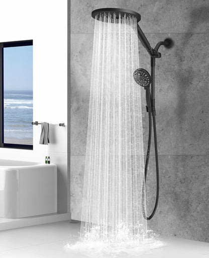 MakeFit Dual Handheld Shower Head Combo, 2-in-1 Rain Shower Heads System 8 Inch Rainfall Shower Head and 10 Modes High Pressure Hand Held Showerhead with Built-in Power Wash