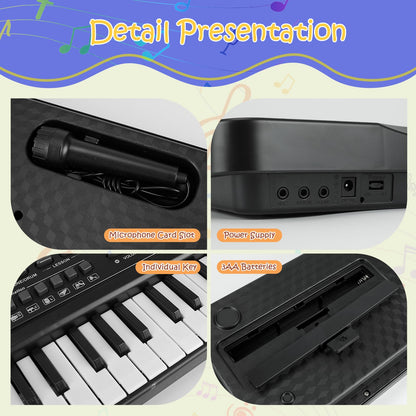 61 Key Piano Keyboard, Beginner Electronic Keyboard for Kids with Teaching Mode, 6 Demo Songs, 16 Tones, Microphone and Power Supply, Kids Piano Keyboard for Birthday Gift