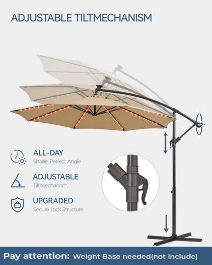PEAKVONDER 10 ft Offset Patio Umbrella with Solar Lights, Large Cantilever Outdoor Umbrellas for Patio, Dual Charging, 200+ Light Modes, Heavy Duty, for Pool, Deck, Market, Tan HPU032TV1