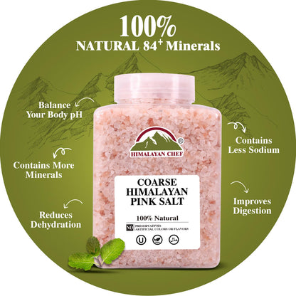 Himalayan Chef Pink Himalayan Salt Coarse Grain, Plastic Jar - 5 lbs. For Refill Grinders