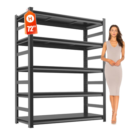 Metal Garage Shelving Unit, Heavy Duty 5-Tier Adjustable Storage Rack, Steel Shelving, 3000 lbs Capacity, Industrial Shelves for Heavy Tools and Equipment, Ideal for Garage, Basement, Black, 72"