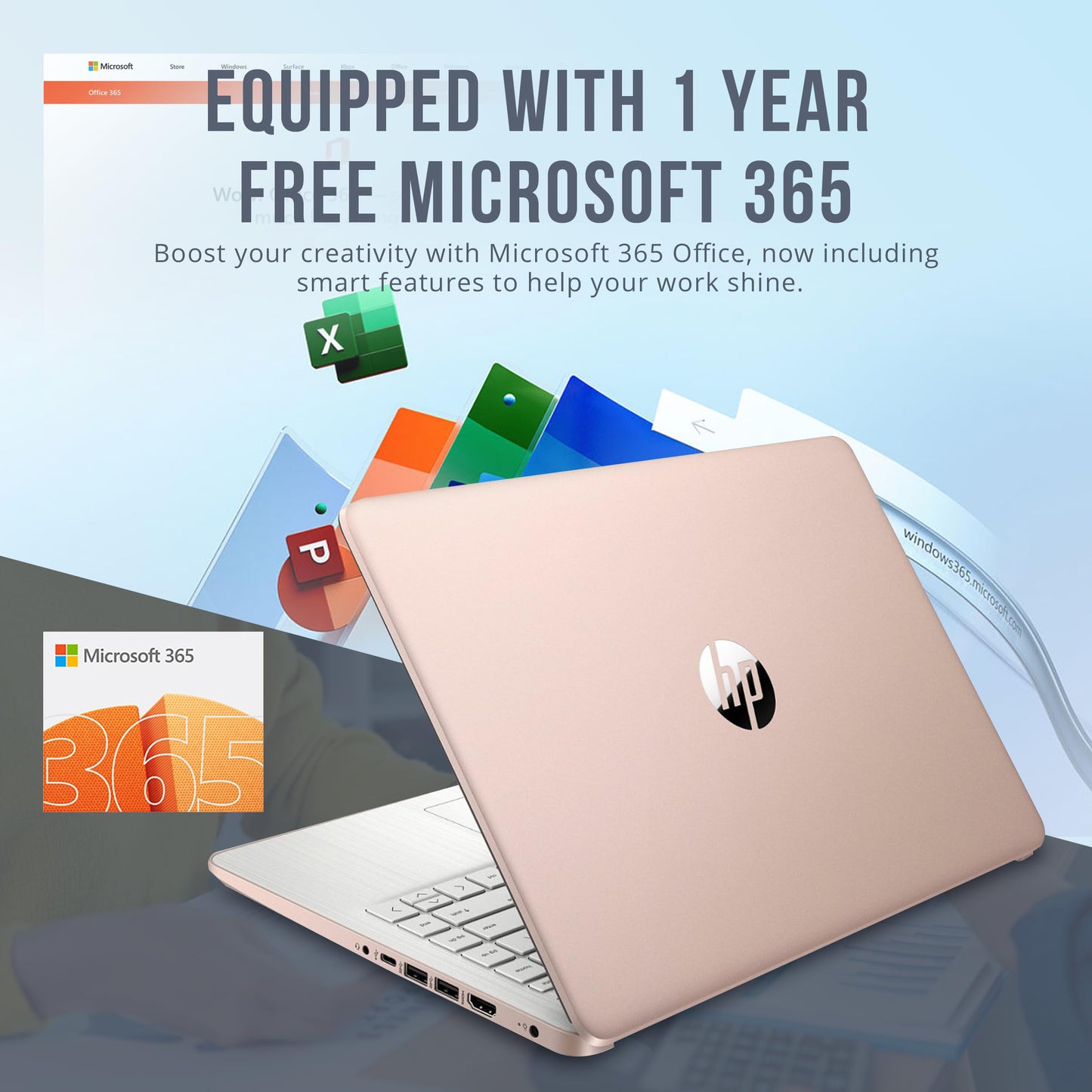 HP Stream 14" HD BrightView Laptop, Intel Celeron N4120, 16GB RAM, 288GB Storage (128GB eMMC + 160GB Docking Station Set), Intel UHD Graphics, 720p Webcam, Wi-Fi, 1 Year Office 365, Win 11 S, Gold