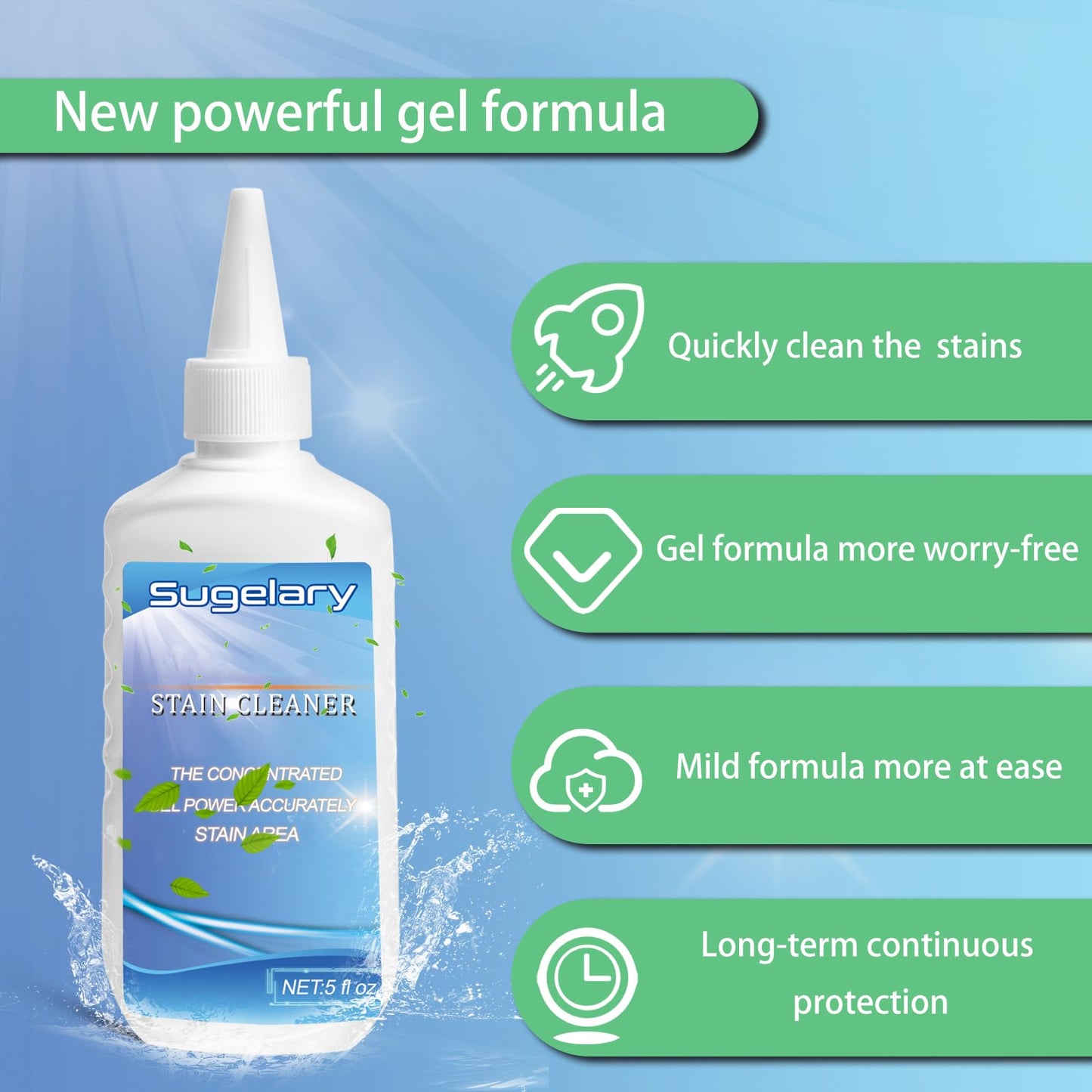 Sugelary Mold Stain Cleaner Gel, 5 Fl oz All-Purpose Gel for Home Use on Washing Machine Gasket, Bathroom Grout, Sink, Shower, Caulk, and Front Loader Seal