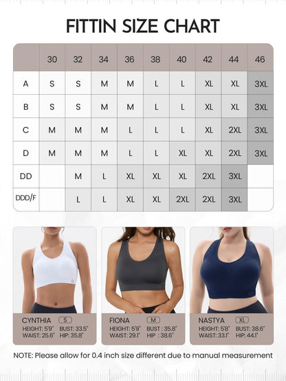 FITTIN Racerback Sports Bras for Women Pack of 4- Padded Seamless High Impact Support for Yoga Gym Workout Fitness XL