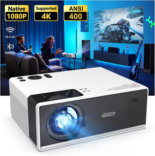 FUDONI Projector with WiFi and Bluetooth, Outdoor Portable 4K Support Projector 15000L HD 1080P Max 300" Display Zoom, Movie Video Home Theater Projector Compatible with HDMI/USB/Phone/Laptop/TV Stick