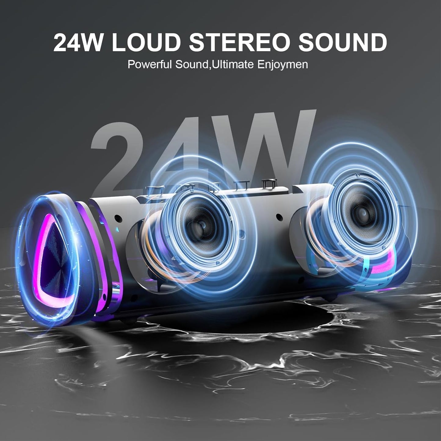 aowoka Bluetooth Speaker, 2025 Portable Wireless Speakers with Led Light, Bluetooth 5.4, 24H Playtime, Enhanced Bass, IPX7 Waterproof, Outdoor Speaker for Travel, Sport, Party, Biking.