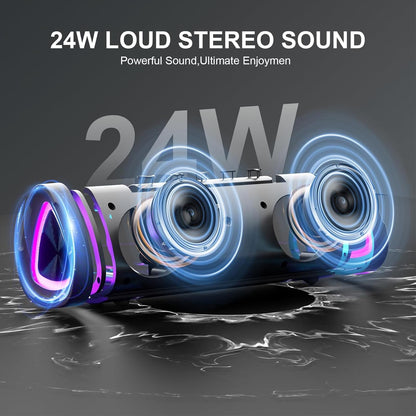aowoka Bluetooth Speaker, 2025 Portable Wireless Speakers with Led Light, Bluetooth 5.4, 24H Playtime, Enhanced Bass, IPX7 Waterproof, Outdoor Speaker for Travel, Sport, Party, Biking.