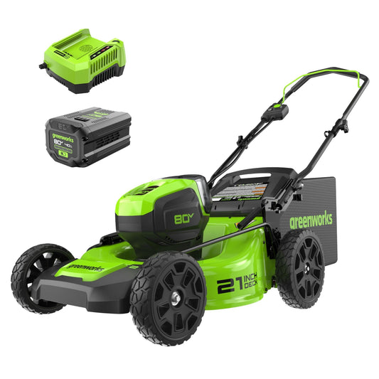 Greenworks 80V 21" Brushless Cordless (Push) Lawn Mower (75+ Compatible Tools), 4.0Ah Battery and 60 Minute Rapid Charger Included