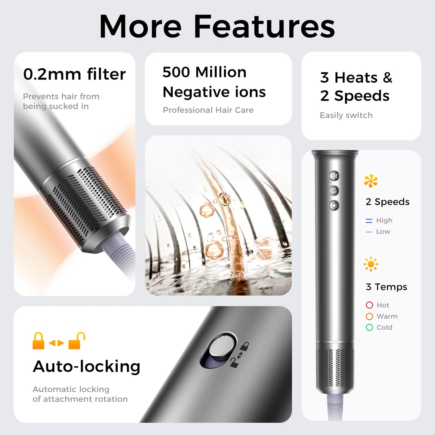 All-in-One Air Styler - Auto Curl, Straighten, Volumize, Dry - 160000 RPM High-Speed for Faster Styling - Reduces Heat Damage & Frizz Hair Styling Irons - Ionic Blow Dryer Brush for All Types (Nickel)