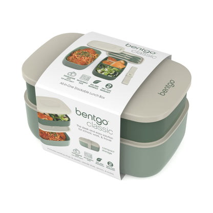 Bentgo Classic - Adult Bento Box, All-in-One Stackable Lunch Box Container with 3 Compartments, Plastic Utensils, and Nylon Sealing Strap, BPA Free Food Container (Khaki Green)